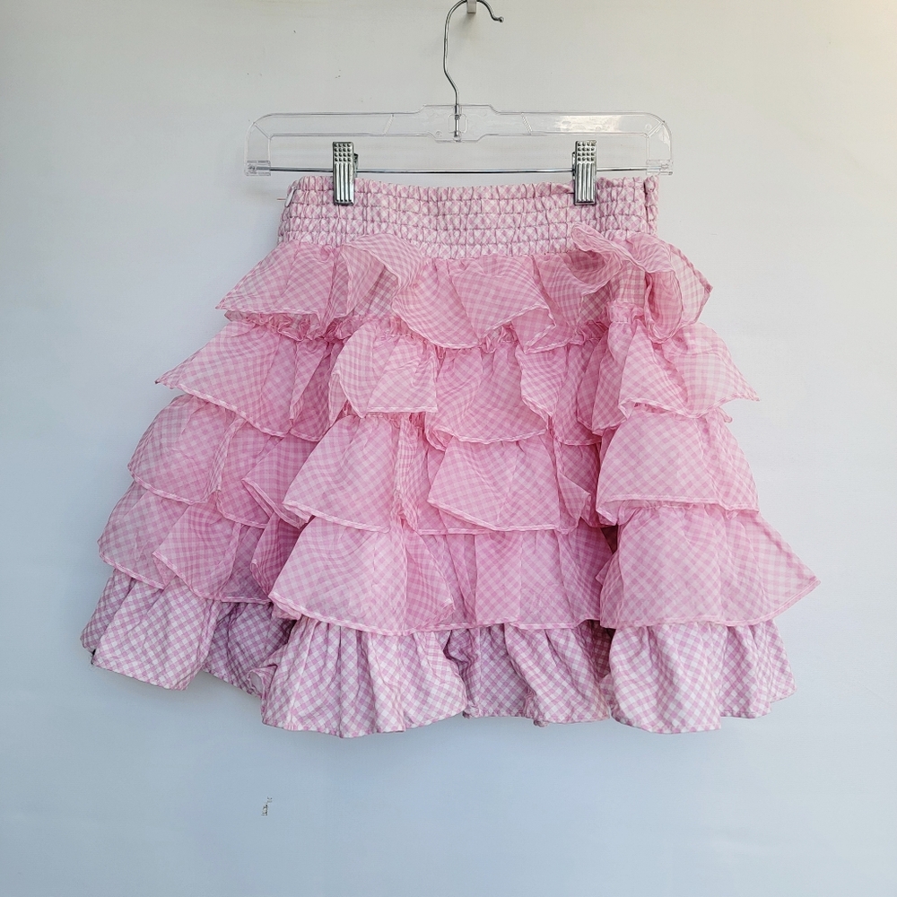 Selkie Ice Cream Gingham Belle Skirt Size Small Pink White Checkered Ruffled - Picture 13 of 16